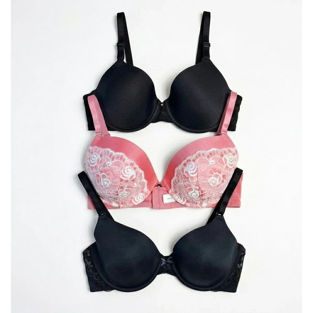 LOT OF 3 Bras Maidenform Vanity Fair‎ Frederick's of Hollywood 36C Pink Black